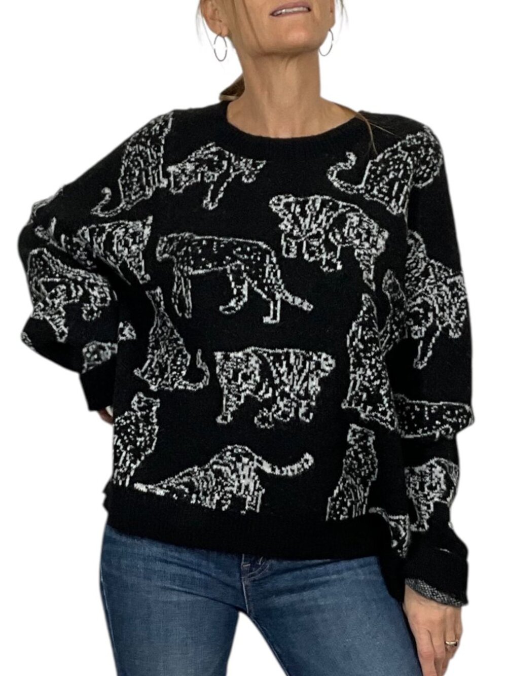 Rails Perci Charcoal Cats Sweater XL Black Wool Blend Crewneck NEW - Picture 2 of 16